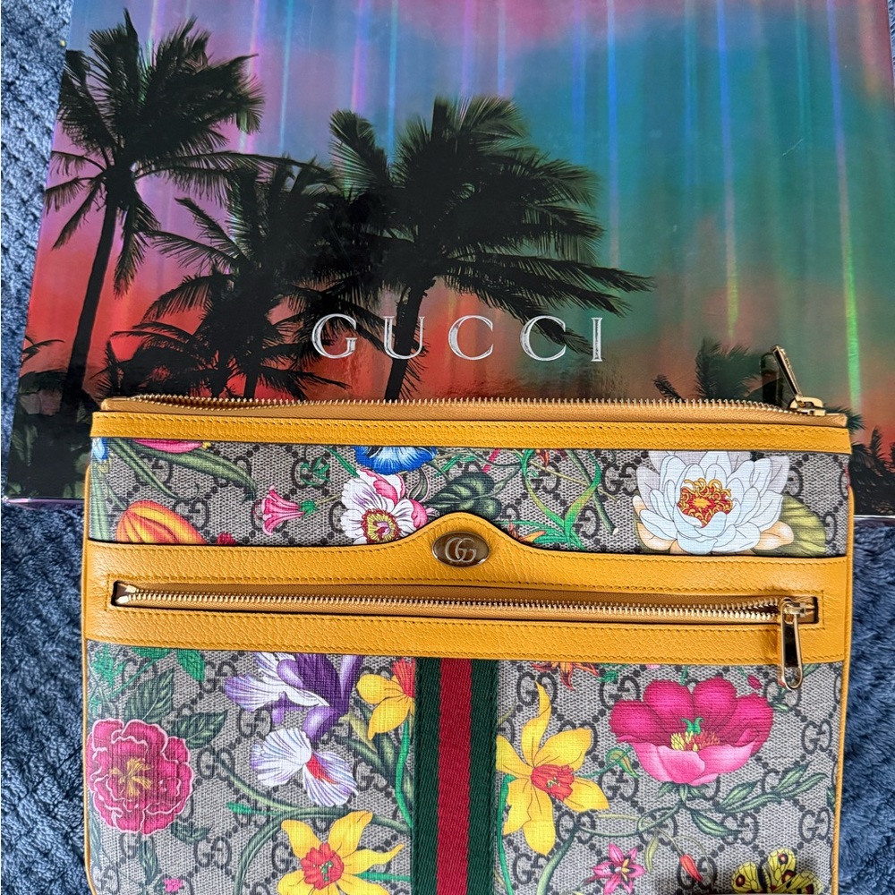 Gucci Ophidia Floral Clutch - Yellow